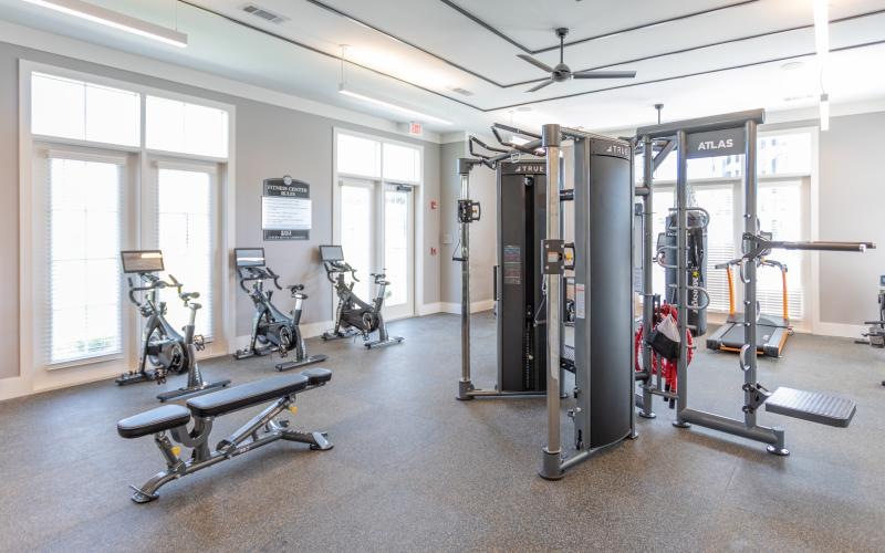 a gym with exercise equipment